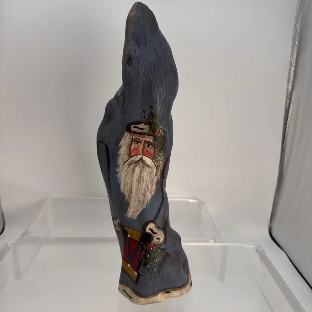 Vtg ‘95 Hand Painted 15” Cypress Knee Santa Claus Blue Numbered Folk Art Signed